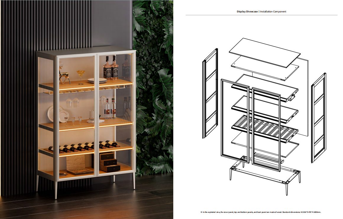 Boutique-Schrank FG3001/3004: Aufbau und Komponenten (Explosionszeichnung)